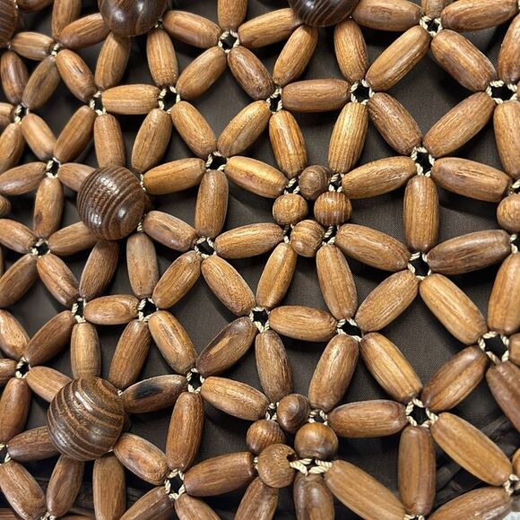 Vintage Wood Beaded Purse Handbag Lined MCM Hippie Floral Boho - Picture 2 of 9